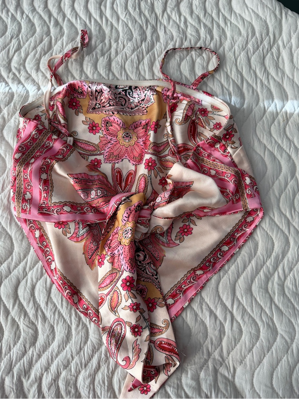 Y2k Pink & Red Paisley Satin Handkerchief Cami Scarf Top size m